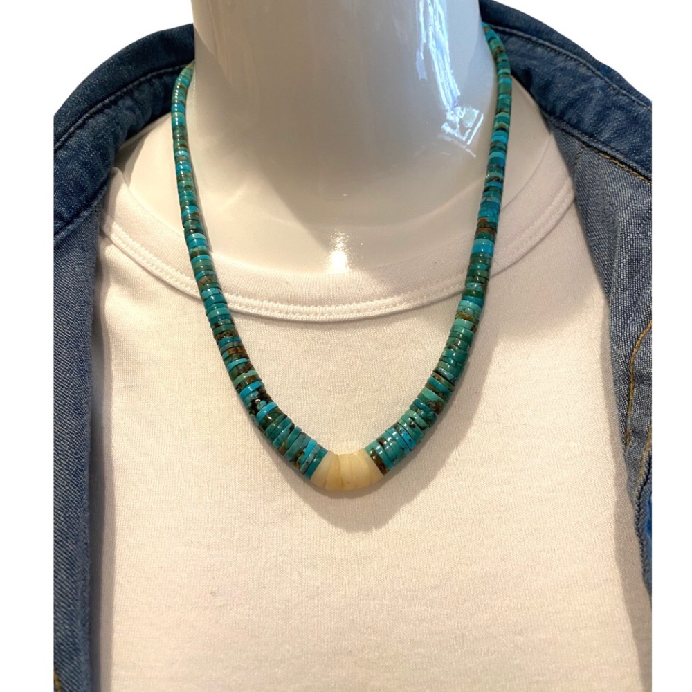 Navajo Sterling Silver Turquoise Heishi Necklace